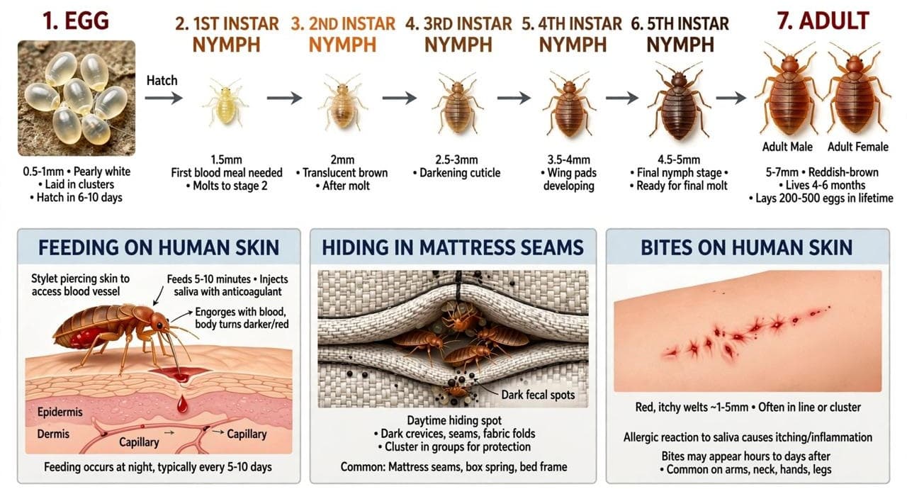 Bedbug life-cycle and crawling-insect reference image